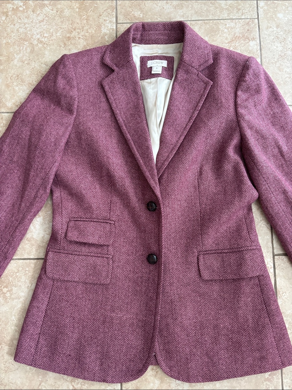 J. Crew Women's Mauve Rose Pink Herringbone Wool Blend Blazer size 4